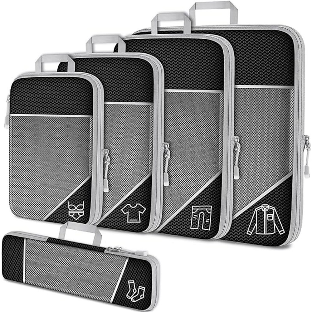 Kompressions-Reisepackwürfel-Set zur Gepäckaufbewahrung und Rucksack-Organizer, erweiterbare Netz-Reisetaschen, 5-teiliges Set zum Platzsparen und Organisieren von Kleidung Lightinthebox