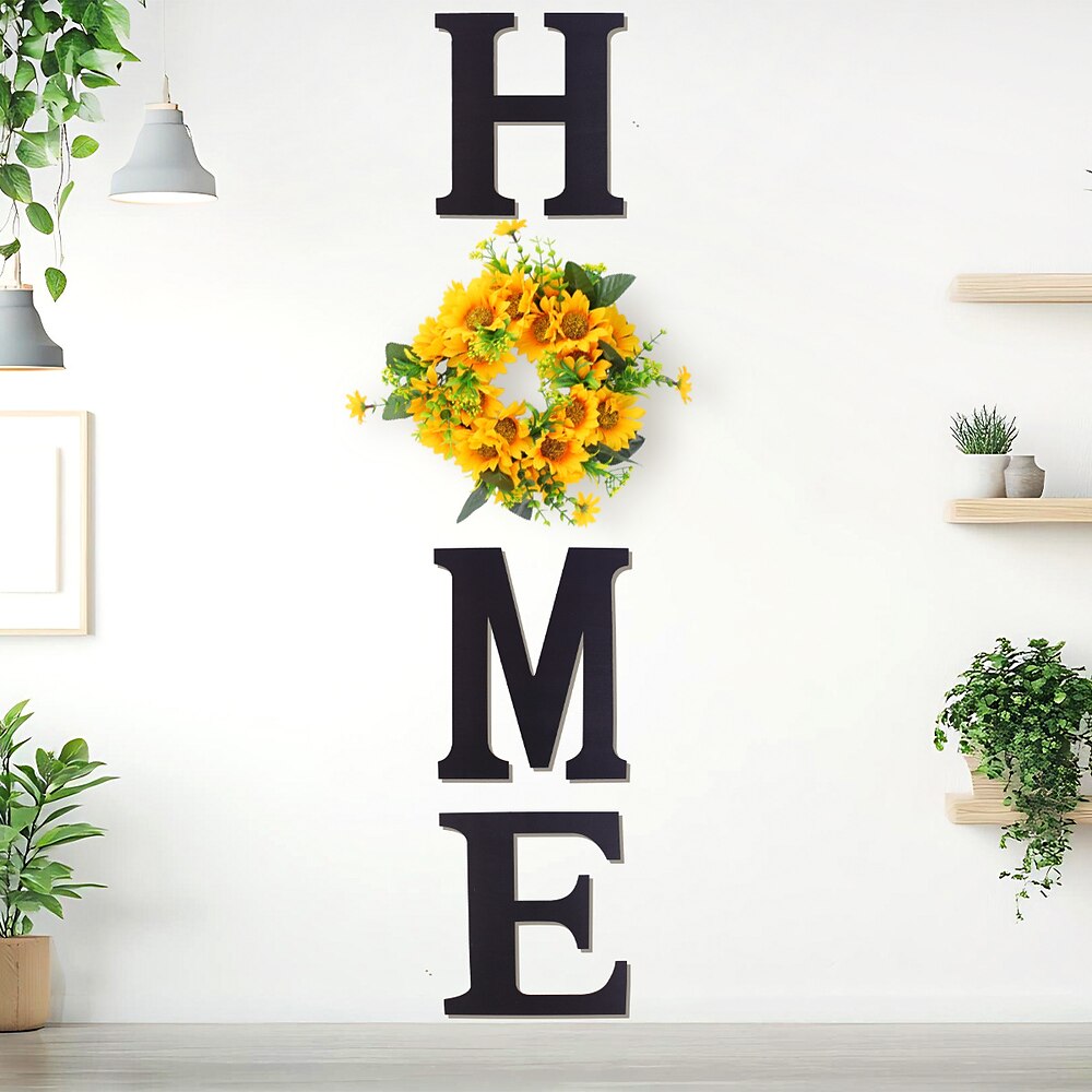 Bienentag-Zwerg-Geschenk-Dekoration, rustikale Sonnenblumen-Wanddekoration, Bauernhaus-Holzschild mit 30 cm Sonnenblumenkranz für O, Wandbehang mit Hausbuchstaben-Dekoration für den Eingangsbereich Lightinthebox
