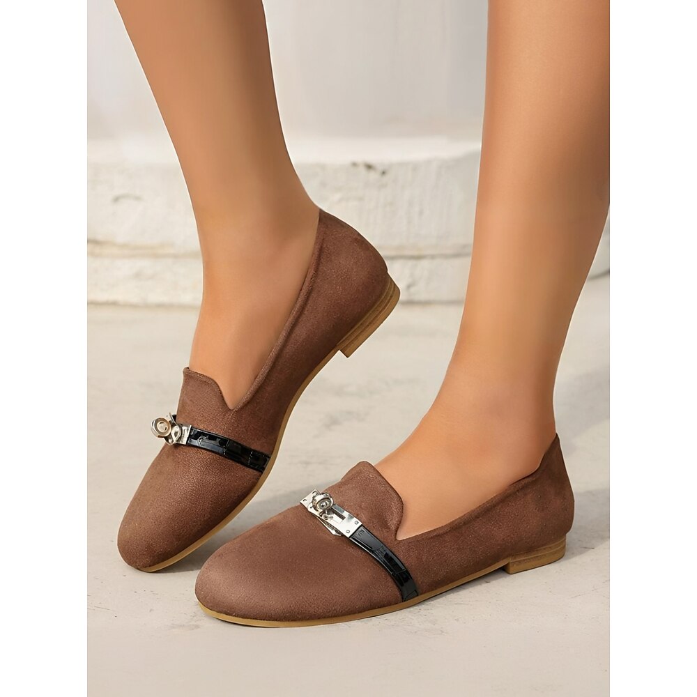 Damen-Loafer aus Wildlederimitat - stylische flache Schuhe mit Lacklederschnalle für Arbeits- und Freizeitoutfits Lightinthebox