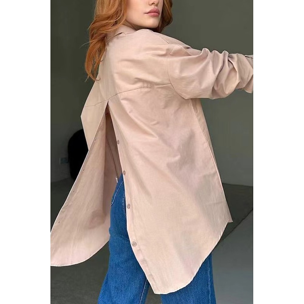 Damen Hemd Bluse Glatt Brautkleider schlicht Langarm Hemdkragen Normale Oberteile Täglich Festtage Knopf Schwarz Weiß Rosa Sommer Lightinthebox