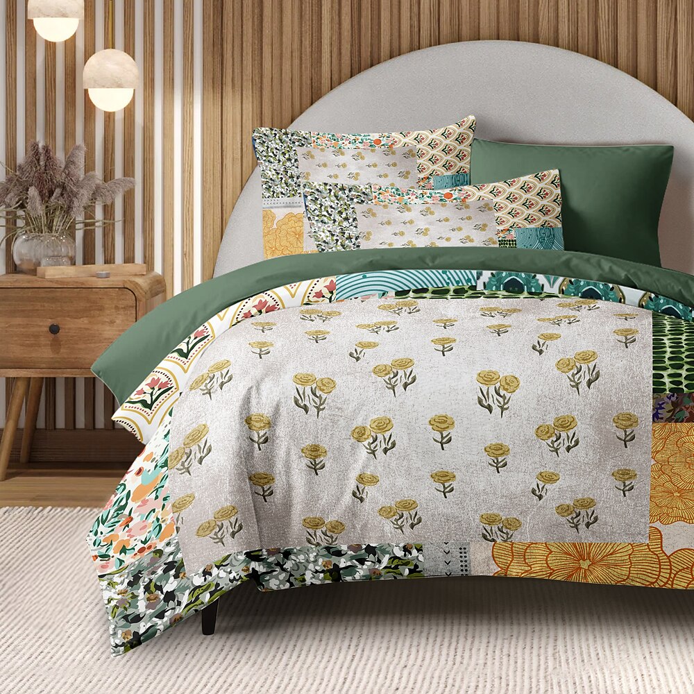 Floral Bettbezugset 100% Baumwolle Weiche und atmungsaktive Bettwäsche mit Patchworkblumen Leichter und langlebiger Bettbezug Komfortabel für alle Jahreszeiten Pflegeleicht Lightinthebox