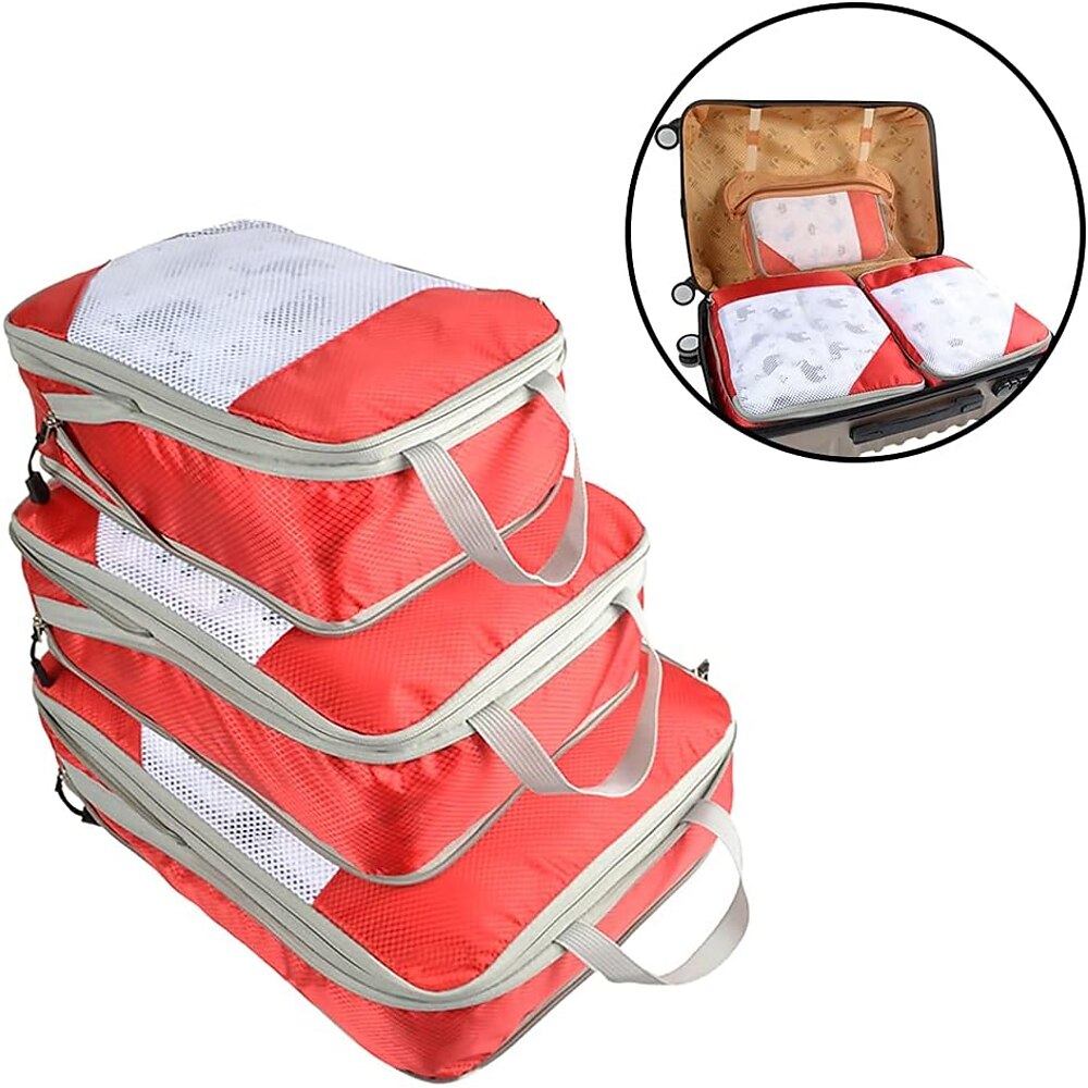 3-teiliges Kompressions-Packwürfel-Set zur Aufbewahrung und Organisation von Reisegepäck, erweiterbares Aufbewahrungstaschen-Set mit Netz-Reißverschluss Lightinthebox