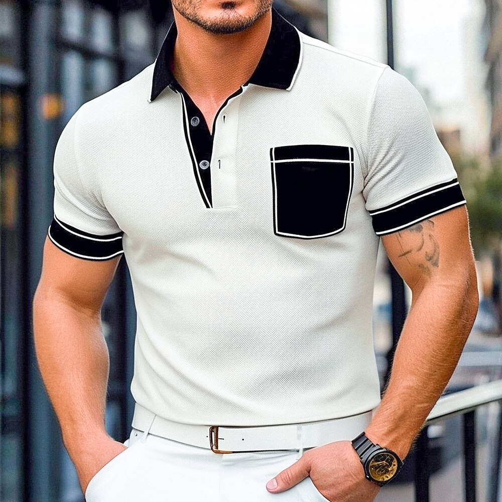 Herren Golfshirt Piqué-Poloshirt Arbeit Lässig Revers Gerippter Polokragen Kurzarm Basic Modern Farbblock Patchwork Knöpfe Frühling Sommer Normale Passform Weiß Burgunderrot Armeegrün Türkis Lightinthebox