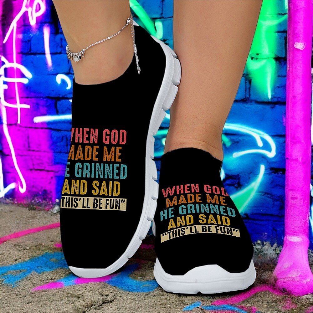 Slip-On-Sneakers mit lustigem Spruch für Damen - bequeme Schuhe mit Grafik für die Freizeit Lightinthebox
