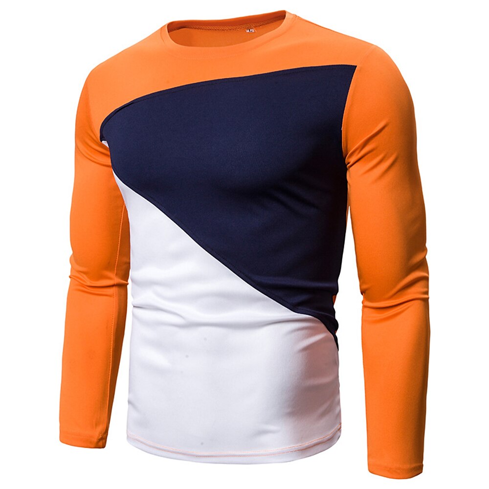 Herren T-Shirt Langarmshirt Langarm Rundhalsausschnitt Frühling Herbst Farbblock Mode Designer Druck Urlaub Straße Ausgehen Marineblau Schwarz Weiß Top T-Shirt für Herren Lightinthebox