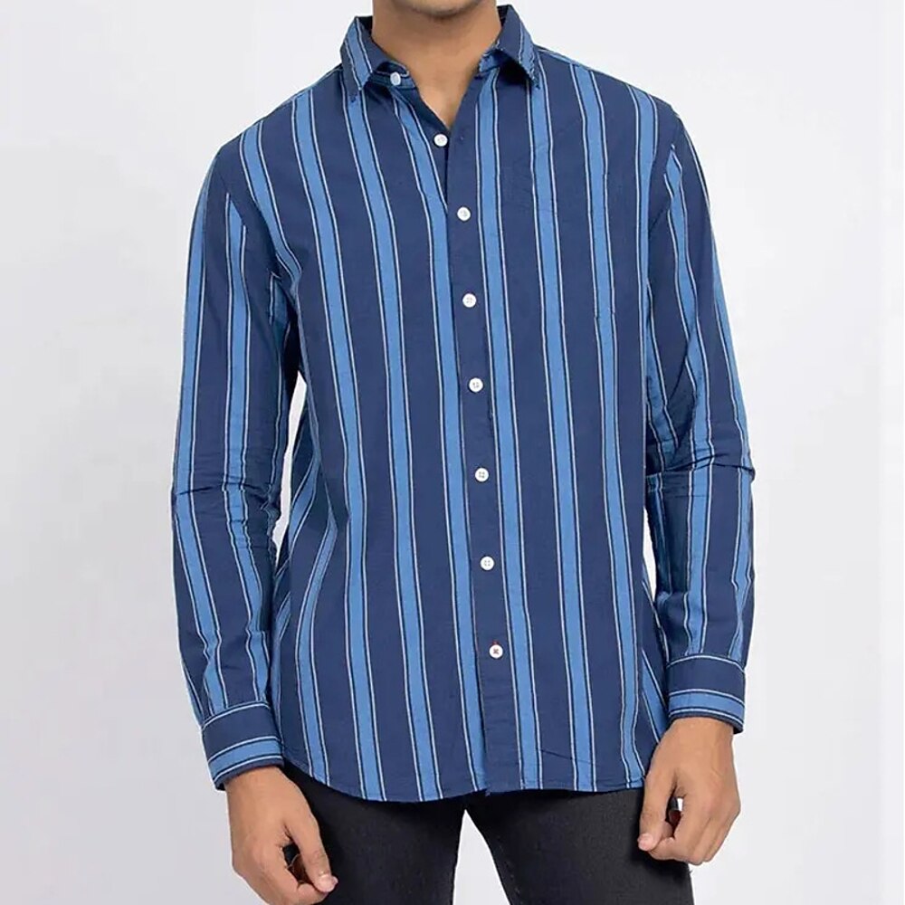 Herren Sommerhemd Freizeithemd Strandhemd Knopfhemd Rote Dunkelmarine Blau Langarm Streifen Revers Urlaub Hawaiianisch Button-Down Bekleidung Polyester Mode Lässig Bequem Lightinthebox