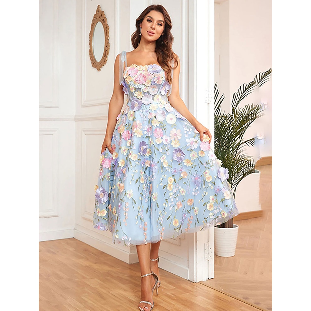 A-Linie Partykleider Elegantes Kleid Hochzeit Hochzeit Gast Knielänge Ärmellos Rundhals Polyester Rückenaus mit Floral Druck Derby Kleid 2025 Lightinthebox