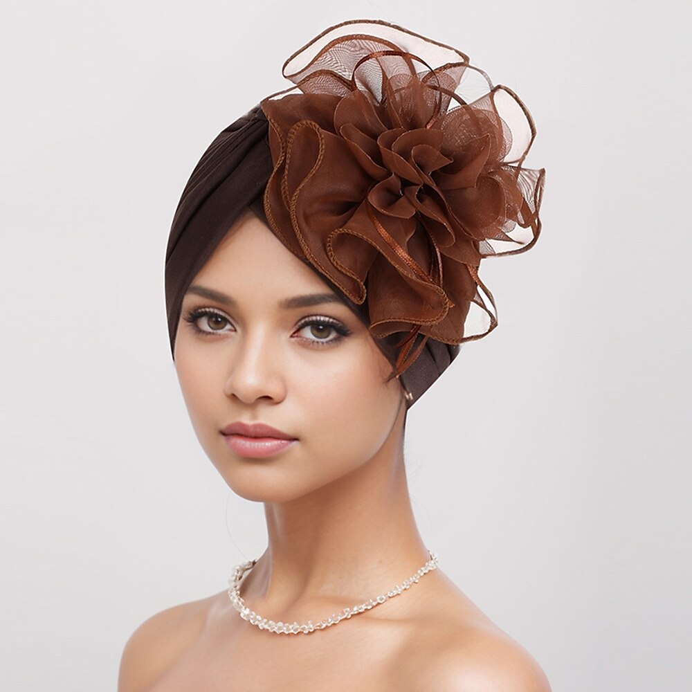Kopfbedeckung Polyester / Baumwollmischung Netz Schlapphut Turbane Formell Hochzeit Prinzessin Mit Blume Unifarbe Kopfschmuck Kopfbedeckung Lightinthebox