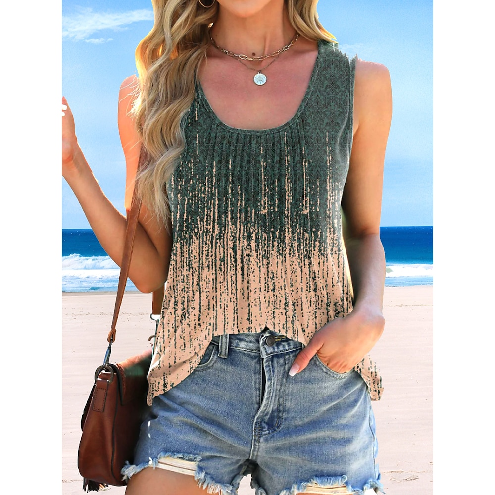 Damen Bluse Camisole-Tanktop Ombre Täglich Stilvoll Lässig Ärmellos Rundhalsausschnitt Normale Oberteile Arbeit Täglich Ferien Plissiert Leicht Braun Blau Orange Grün Khaki Sommer Lightinthebox