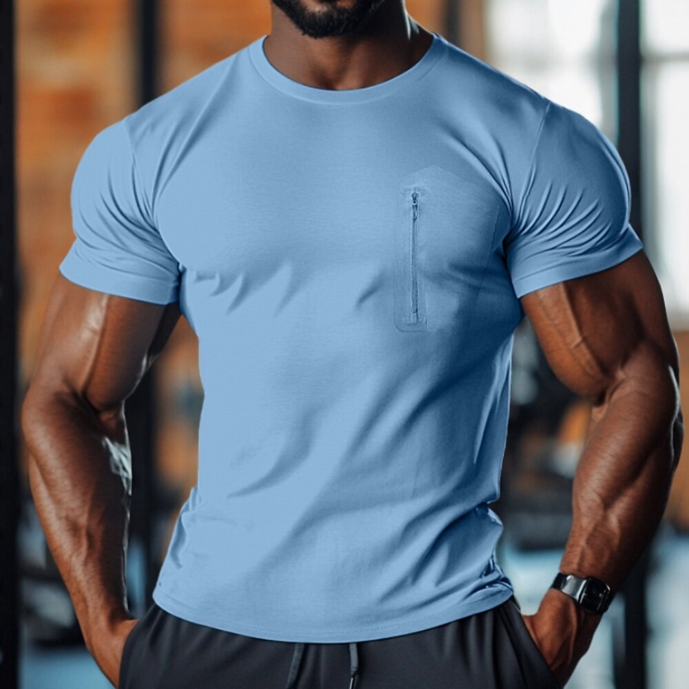Herren T Shirt T-Shirt Kurze Ärmel Rundhalsausschnitt Sommer Einfarbig Mode Designer Basic Seitentaschen Urlaub Straße Ausgehen Hellblau Schwarz Weiß Top T-Shirt für Herren Lightinthebox