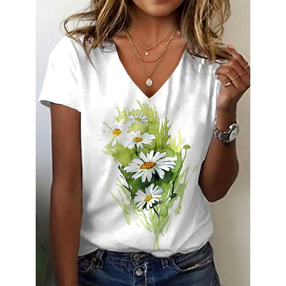 Damen T Shirt Blumen Grafik Stilvoll Lässig Kurzarm Rundhalsausschnitt Normale Oberteile Täglich Druck Hellgrün Sommer Frühling Lightinthebox