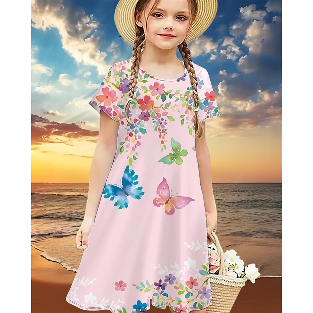 Mädchen' 3D Schmetterling Kleid Kurzarm Sommer Frühling Urlaub Täglich Ferien Prinzessin Schön Süß Kinder 4-12 Jahre Freizeitkleid Knielang Normale Passform Lightinthebox