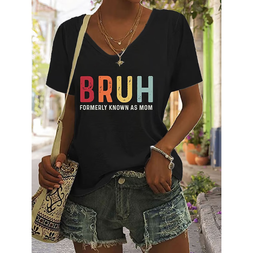 Muttertag Damen T Shirt Grafik Buchstabe Lässig Kurzarm V Ausschnitt Normale Oberteile Täglich Druck Schwarz Blau Grau Sommer Frühling Lightinthebox