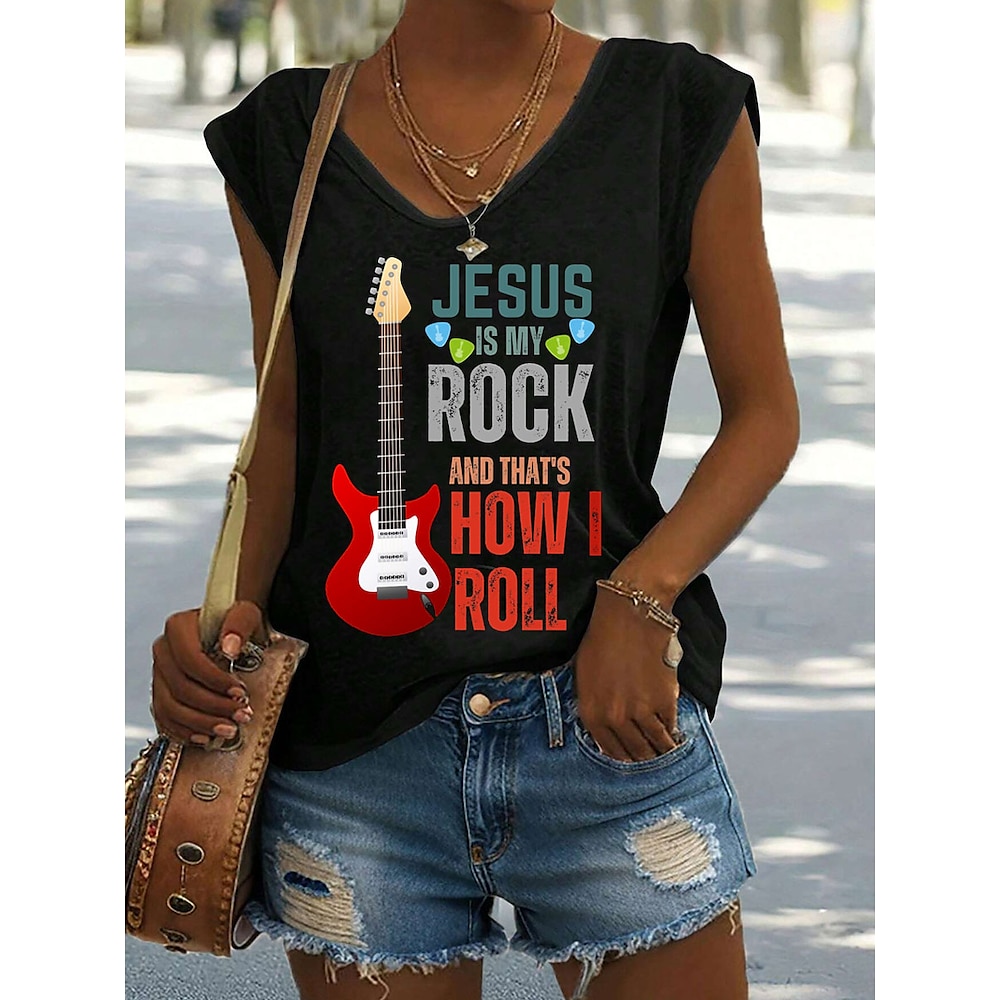 Damen Camisole-Tanktop Grafik Buchstabe Stilvoll Lässig Ärmellos V Ausschnitt Normale Oberteile Täglich Druck Schwarz Weiß Sommer Lightinthebox