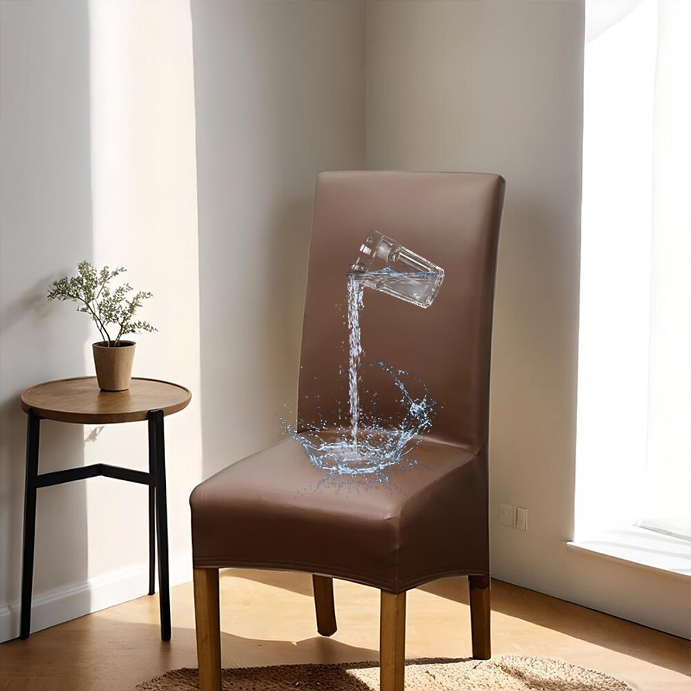 wasserdichter Esszimmerstuhlbezug, schwarzer Stretch-Stuhlbezug Stuhlhussen, PU-Leder, Sitzbezug mit hoher Rückenlehne, mit Gummiband für Esszimmer, Hochzeit Lightinthebox