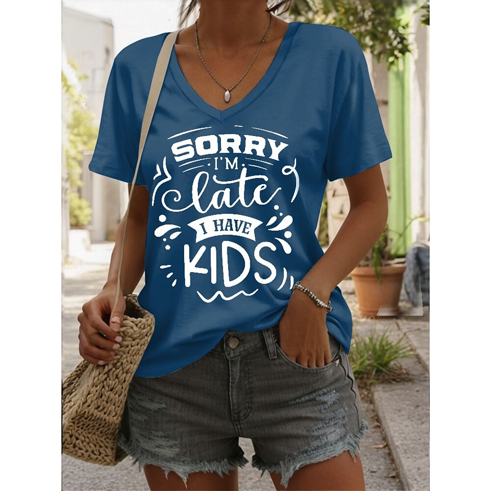 Lustiges T-Shirt für Damen mit Grafik und Buchstaben, lässig, kurzärmlig, V-Ausschnitt, normale Oberteile, Alltagsdruck, Schwarz, Blau, Grün, Sommer, Frühling Lightinthebox