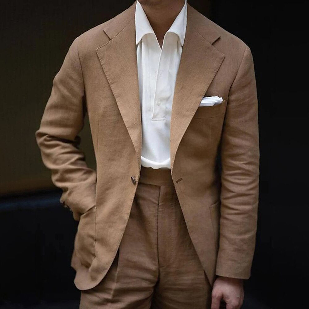 Herren Hochzeits Lässige Leinenanzüge Kaffee Kentucky Derby Mode Party Sommer Einfarbig Standard Passform 2-teilig Einreiher Ein-Knopf Lightinthebox
