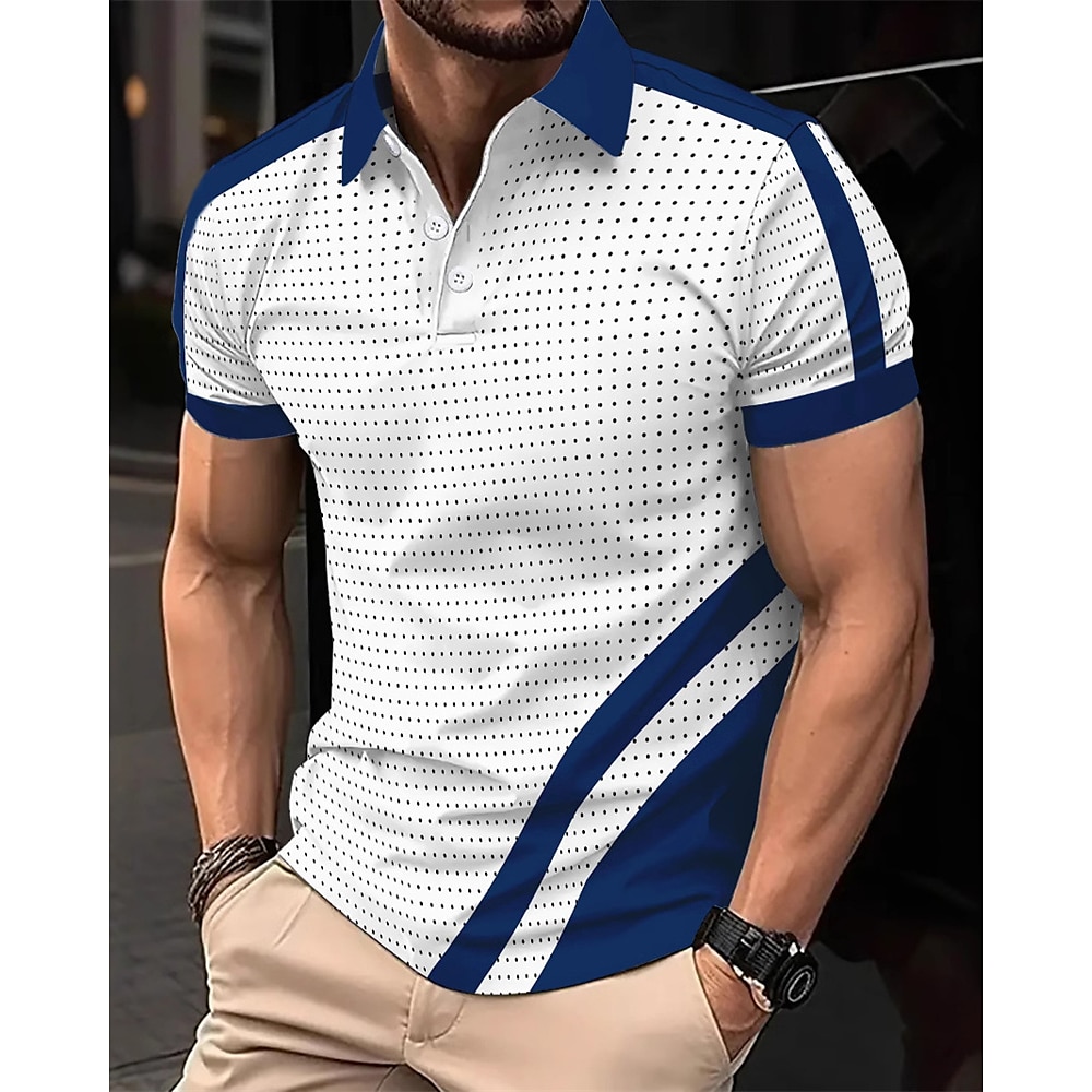 Herren Golfhemd Golf Poloshirts Arbeit Casual Kargen Kurzarm Basic Modern Punkt Farbblock Knopf Sommer Regular Fit Wein Schwarz Weiß Khaki Golfhemd Lightinthebox