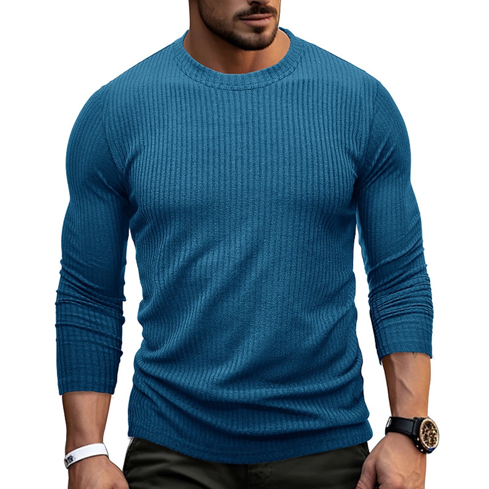 Herren T Shirt Tee T-Shirt langarmshirt Langarm Rundhalsausschnitt Frühling Herbst Glatt Modisch Designer Basic Jacquard Urlaub Strasse Ausgehen Weiß Blau Armeegrün Top T-Shirt für Herren Lightinthebox