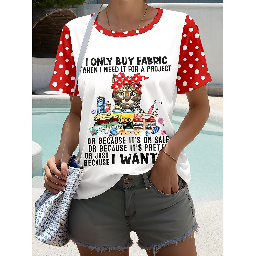 Damen T Shirt Grafik Tiermotiv Tupfen Stilvoll Lässig Kurzarm Rundhals Normale Oberteile Täglich Wochenende Druck Rote Sommer Frühling Lightinthebox