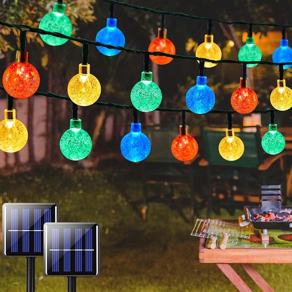 2 Stück 5 m-20 LEDs Solar-Lichterkette mit Seifenblasenkugeln für den Außenbereich, bunte Lichterkette für Hochzeiten, Feste, Weihnachten, Halloween, Dinnerpartys, Campingzelte, stimmungsvolle Lightinthebox