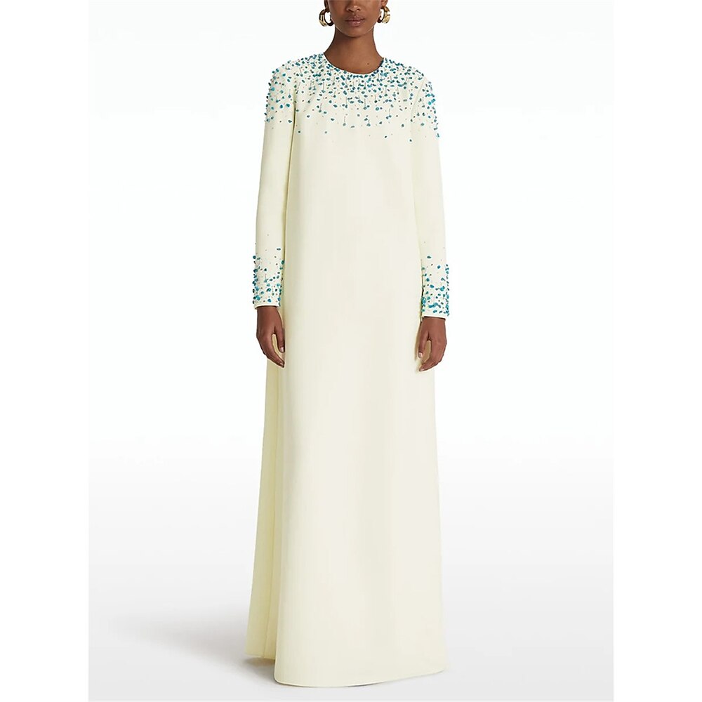 A-Linie Quinceanera-Kleider Elegant Kleid Hochzeit Hochzeitsgast Bodenlang Langarm Rundhalsausschnitt Baumwolle mit Perlenstickerei 2025 Lightinthebox