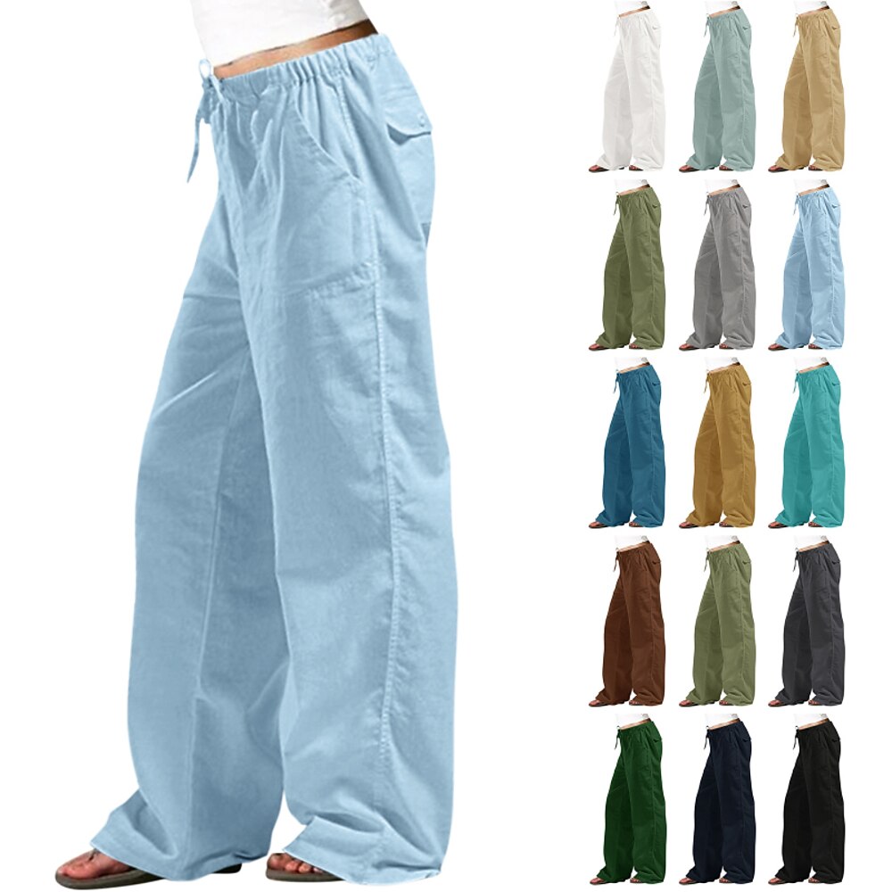 Damen Hose aus Baumwollleinen Stoffhosen Streetwear Lässig Volle Länge Natürliche Taille Einfach Tasche Elastisches Kordelzugdesign Außenbereich Bequem Alltagskleidung Ausgehen Dunkelblau Dunkelbraun Lightinthebox