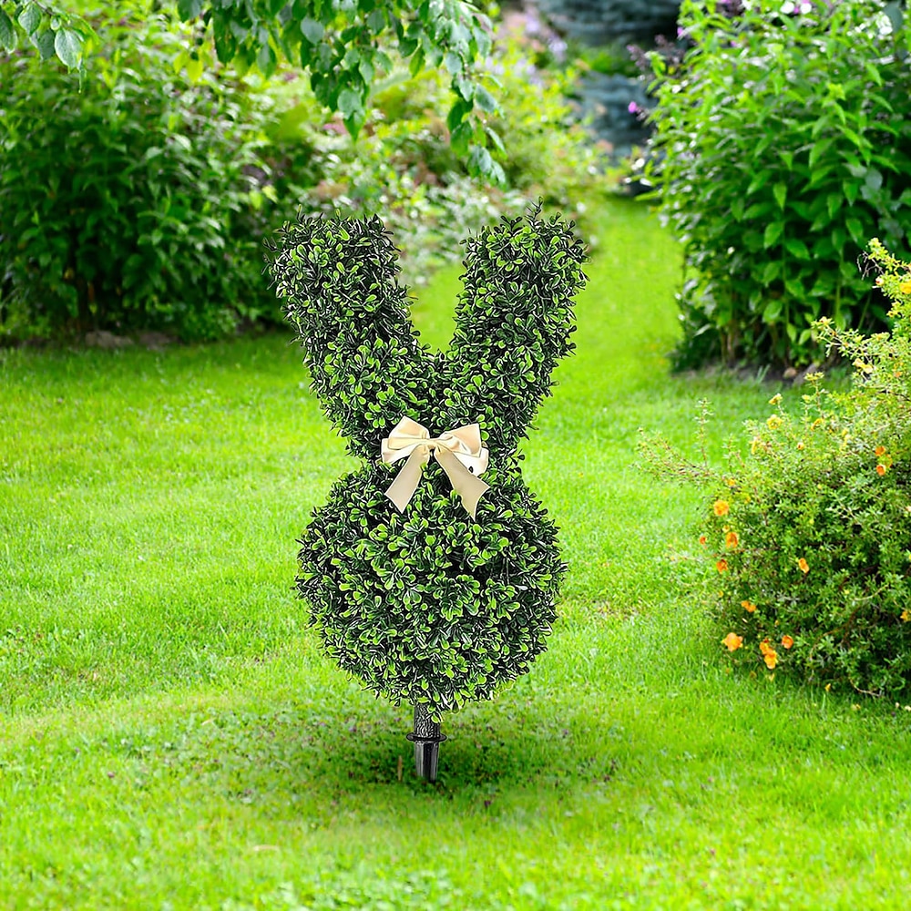 Formschnitt in Osterhasenform für draußen, 50 cm, Formschnittbäume in Hasenform mit Erdspieß, künstlicher Formschnittbaum in Hasenform im Topf, künstliche Osterpflanze, künstliche Lightinthebox