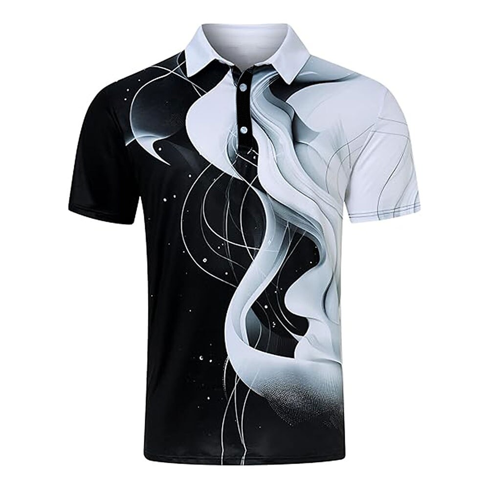 Herren Geometrisch Linie Polo Kurzarm Polo-Shirts Hemden mit Kragen Lässig Schule Outdoor Athleisure Alltagskleidung Knöpfe 3D-Druck Schwarz-Weiß Lightinthebox