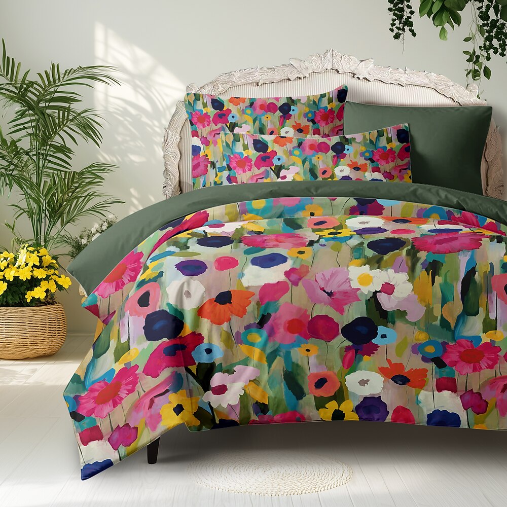 Florales Bettbezug-Set 100 % Baumwolle weich und atmungsaktiv Bettwäsche mit bunten Blumen leicht und haltbar Quiltbezug angenehm für alle Jahreszeiten leicht zu pflegen Lightinthebox