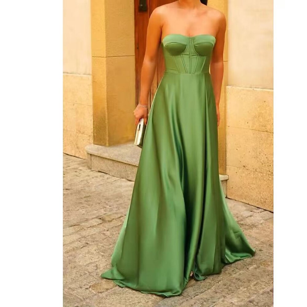 A-Linie Abendkleid Elegant Kleid Abendgesellschaft Partykleidung Bodenlang Ärmellos Herzförmiger Ausschnitt Baumwolle Rückenfrei mit Mit Trägern 2025 Lightinthebox