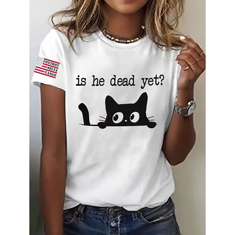 Damen T Shirt Grafik Buchstabe Stilvoll Lässig Kurzarm Rundhals Normale Oberteile Täglich Wochenende Druck Schwarz Weiß Grün Sommer Frühling Lightinthebox
