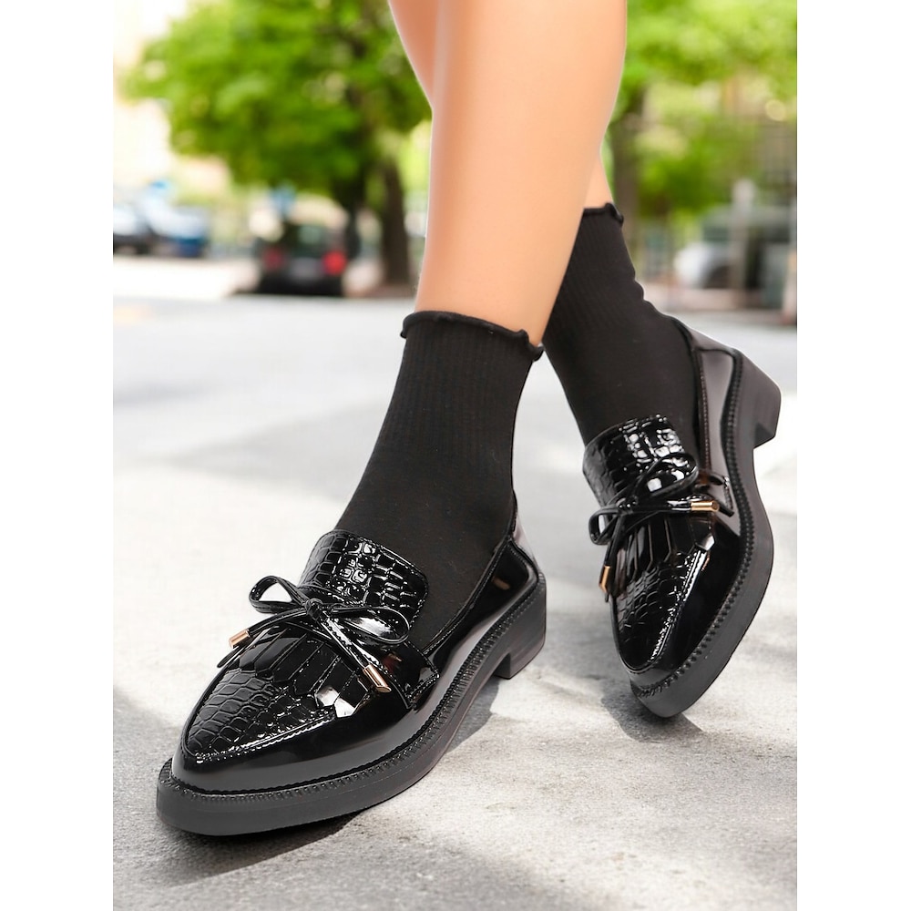 Damen-Loafer aus Lackleder - Schuhe mit Krokodilprägung und Quasten für Studenten und den Weg zur Arbeit Lightinthebox
