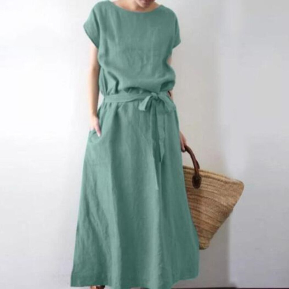 Damen Langes Kleid Maxikleid Freizeitkleid Baumwoll-Leinenkleid Mode Klassisch Outdoor Urlaub Täglich Normale Passform Einfach Kurzarm Rundhalsausschnitt Schwarz Marineblau Grün Grau Sommer Lightinthebox