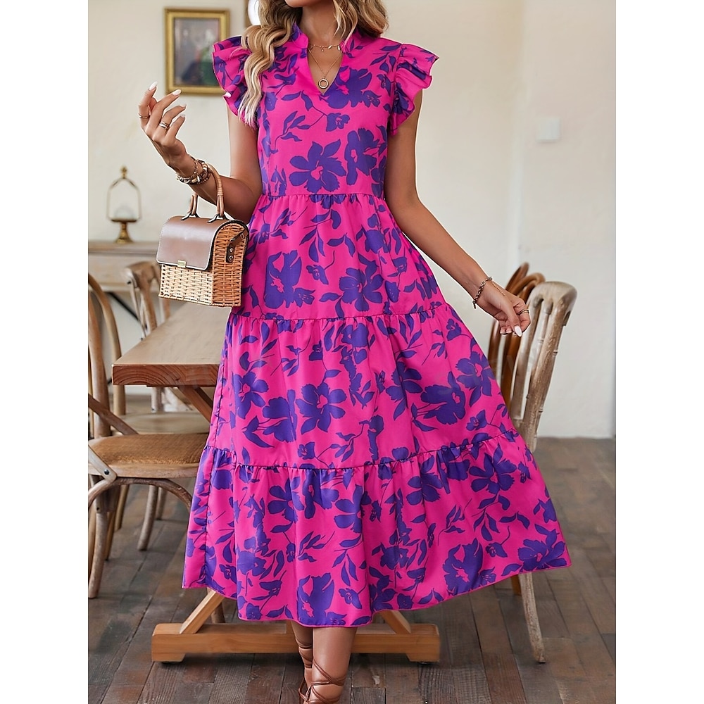 Damen Midikleid Freizeitkleid Sommerkleid Mode Modern Täglich Wochenende Sommerkleid Normale Passform Blumen Ärmellos V Ausschnitt Gelb Rosa Purpur Sommer Lightinthebox