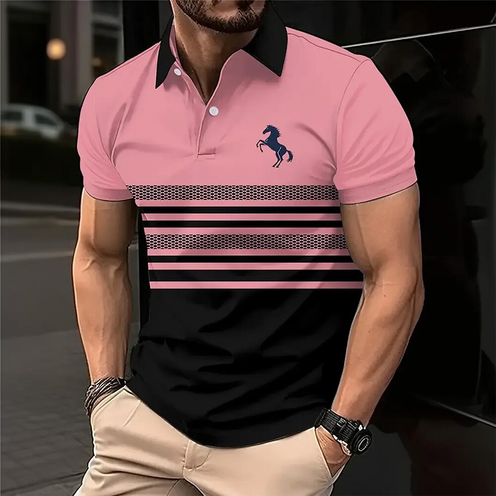 Herren Gestreift Polo Kurzarm Polo-Shirts Hemden mit Kragen Business-Casual Schule Outdoor Alltagskleidung Hauskleidung 3D-Druck Rosa Blau Orange Lightinthebox