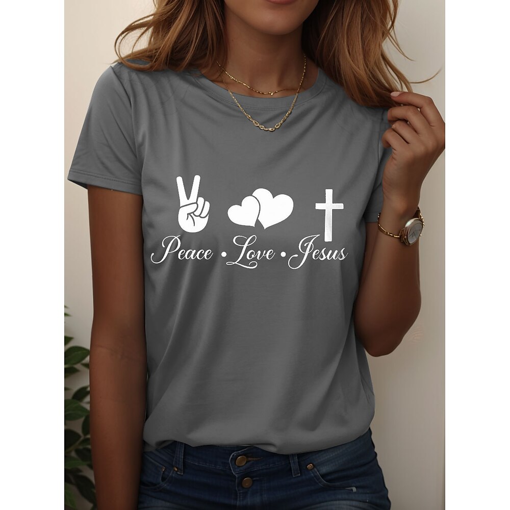 Damen T Shirt Grafik Buchstabe Stilvoll Lässig Kurzarm Rundhalsausschnitt Rundhals Normale Oberteile Täglich Wochenende Druck Schwarz Blau Grau Sommer Frühling Lightinthebox