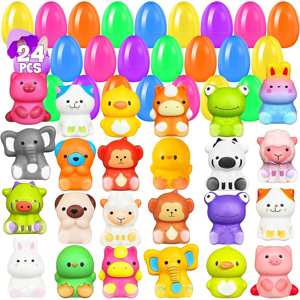 24 Stück vorgefüllte Ostereier, langsam aufgehende Squishy-Spielzeuge, kawaii Tier-Squishies zum Stressabbau als Partygeschenk für Kinder zum Thema Ostern, Füller für Osterkorbüberraschungseiersuche, Lightinthebox