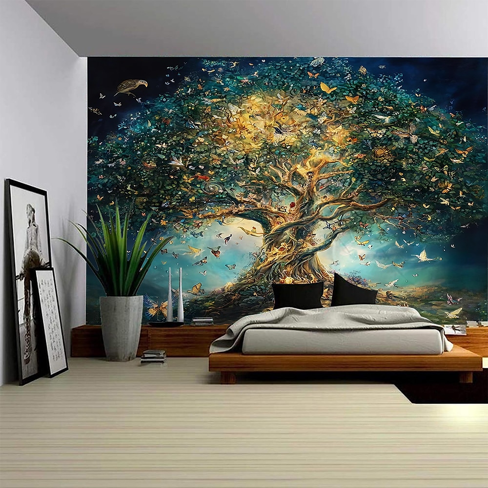 Baum des Lebens Landschaft hängender Wandteppich Mural Kunst Großer Wandteppich Mural Dekoration Fotohintergrund Teppich Vorhang Heim Schlafzimmer Wohnzimmer Dekoration Lightinthebox