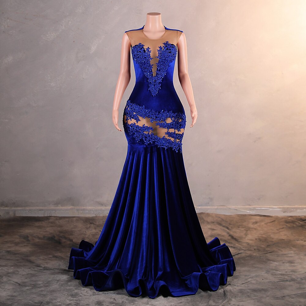 Meerjungfrauenschnitt Abendkleid Elegant Kleid Formell Abschlussball Hofschleppe Kurzarm Rundhalsausschnitt Paillettenbesetzt mit Perlen Applikationen 2025 Lightinthebox