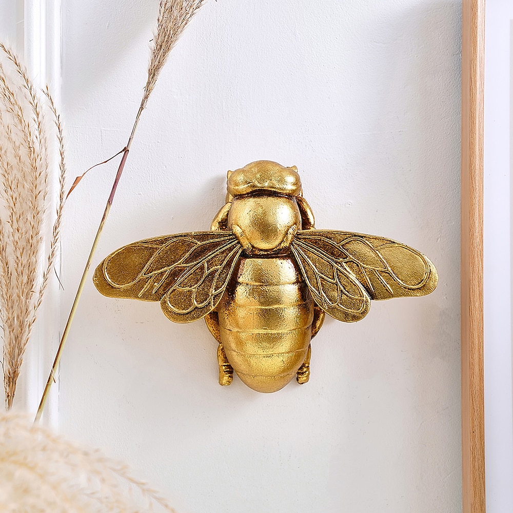 Biene/Libelle aus goldenem Kunstharz, Heimdeko-Kunsthandwerk, Wandbehang für Insektenliebhaber, Sammlerstück, handgefertigter Bilderrahmen, Insekten-Deko-Accessoire für Familienfeiern und Lightinthebox