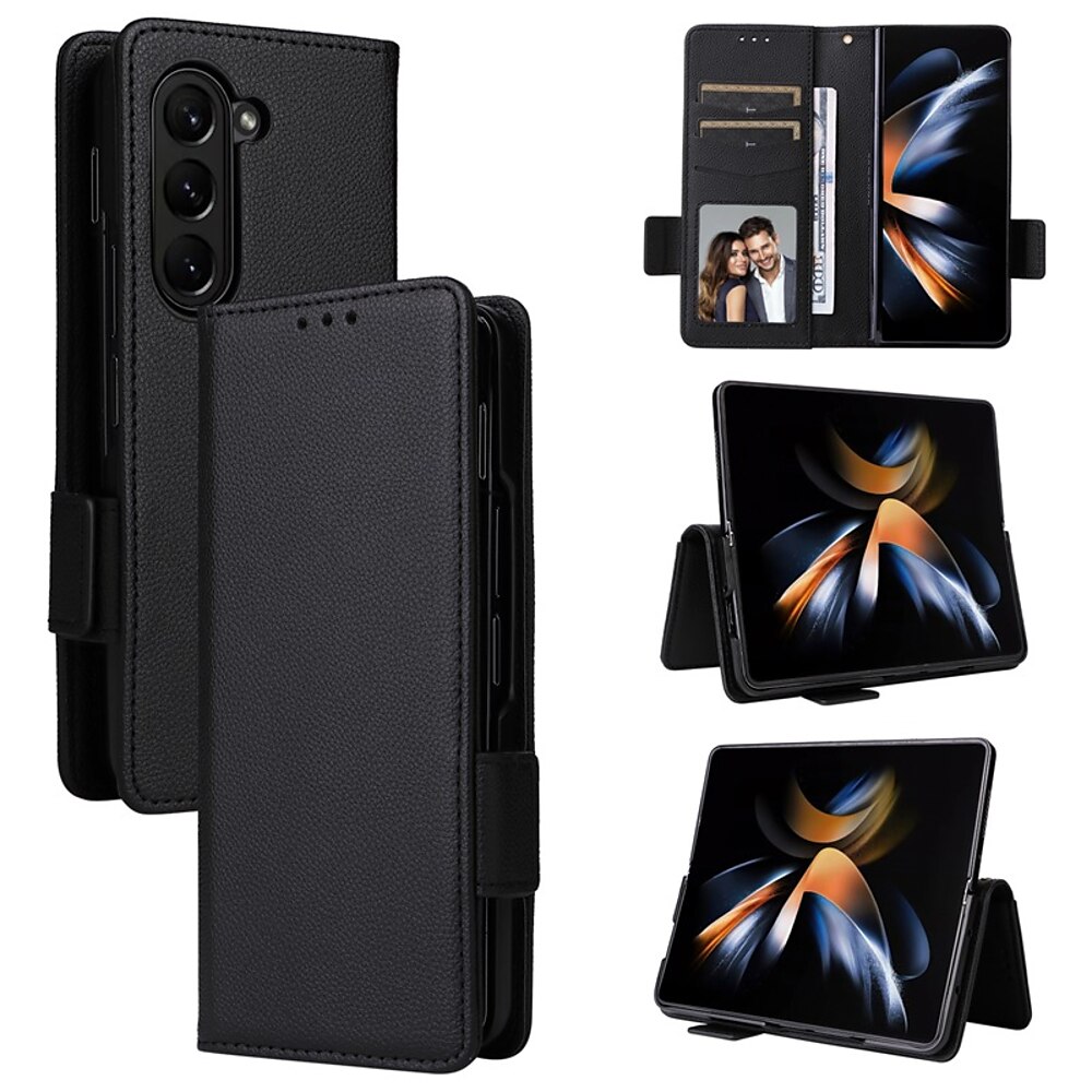 Handy Hülle Handyhüllen Für Samsung Galaxy Z Fold 6 Z Fold 5 Z Fold 4 Z Fold 3 Z Fold 2 Rückseite Mit Ständer Mit Handgelenkschlaufe Kartenfach Retro TPU PU-Leder Lightinthebox