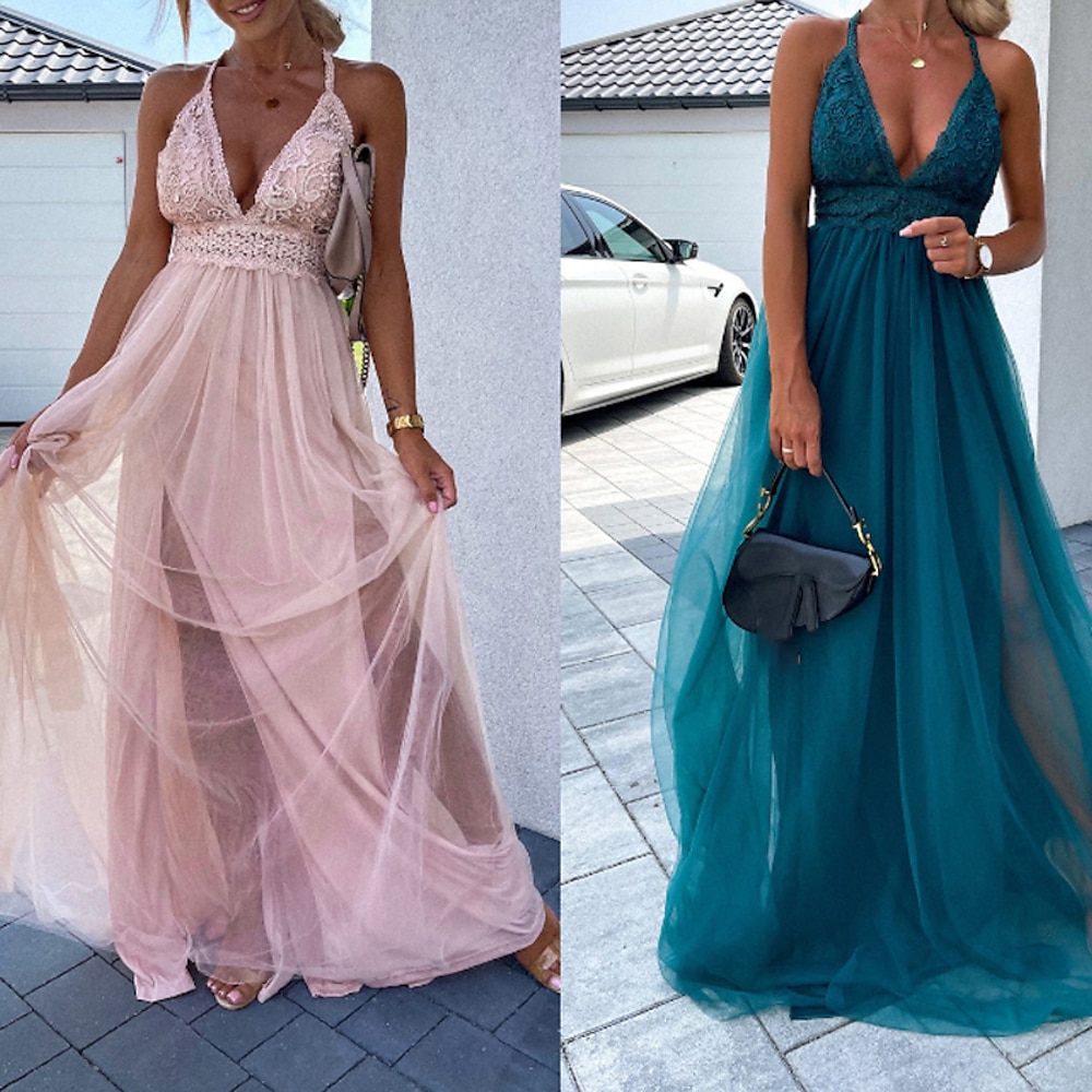 Damen kleid lang Ballkleid abendkleider Schaukelkleid skims dress Modisch Party Besondere Anlässe Regular Fit Glatt Ärmellos Spaghetti-Träger Rosa Dunkelgrün Sommer Lightinthebox