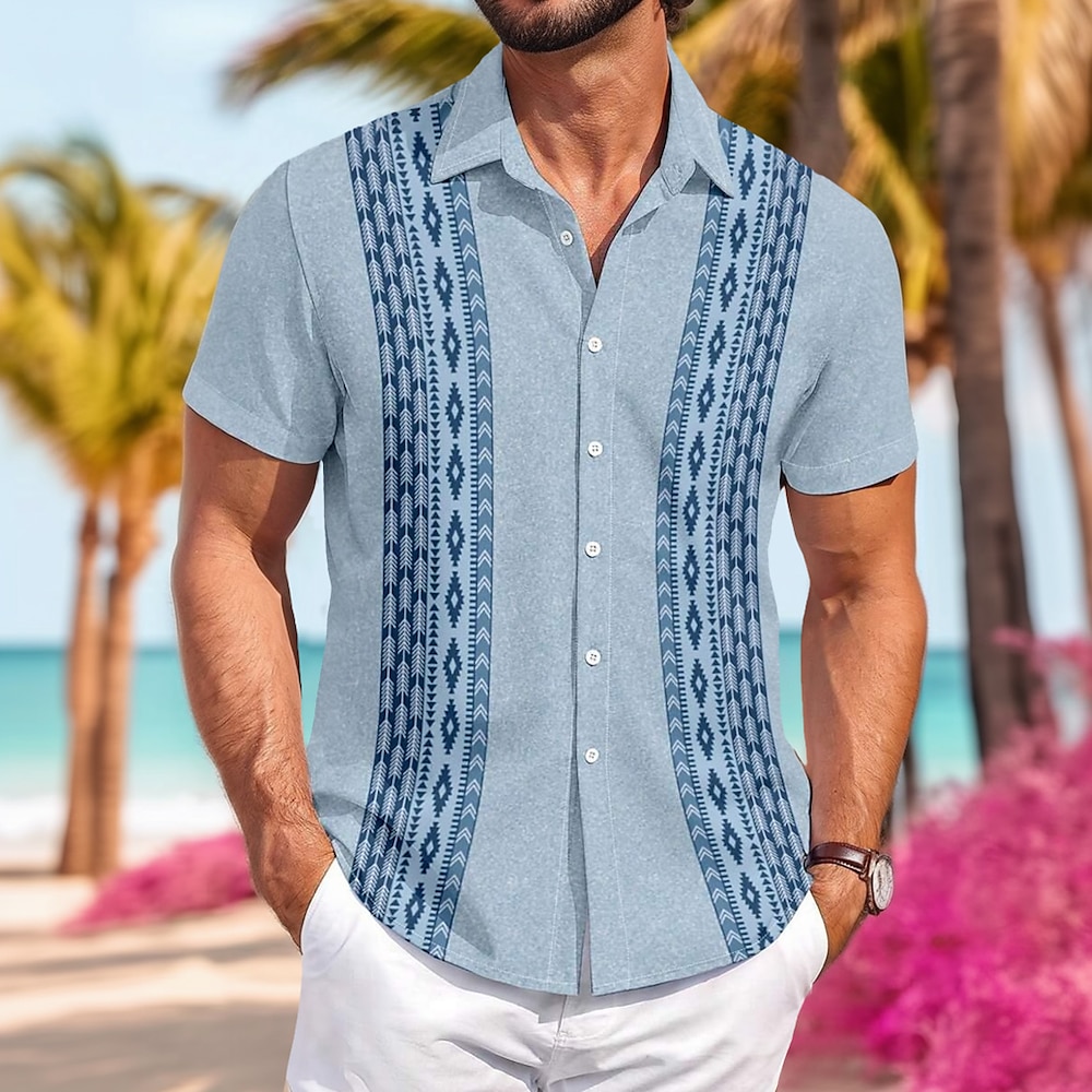 Herren Hemd leinenhemd Sommerhemd Strandhemd Glatt Urlaub Casual Blau Grün Khaki Kurzarm Kragen Sommer Frühling Bekleidung Lightinthebox