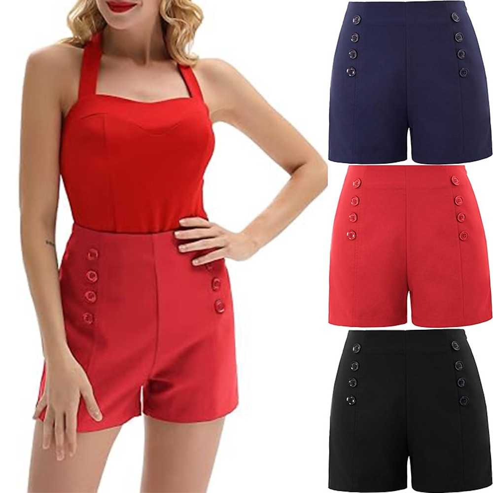 Damen High Waist Stretch Shorts Vintage Knopf Matrosen Shorts Pinup Shorts Lightinthebox