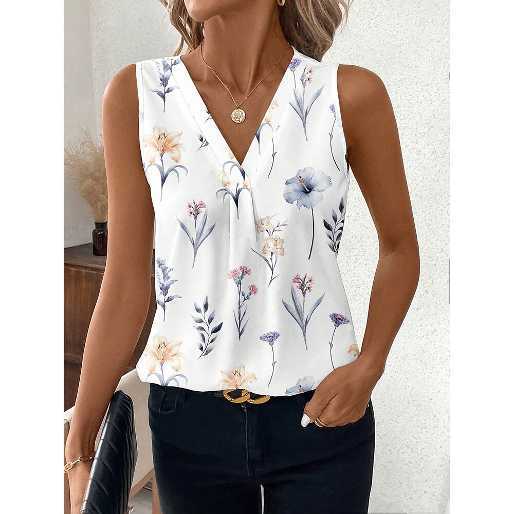 Damen Camisole-Tanktop Blumen Grafik Stilvoll Lässig Ärmellos V Ausschnitt Normale Oberteile Täglich Druck Weiß Sommer Lightinthebox