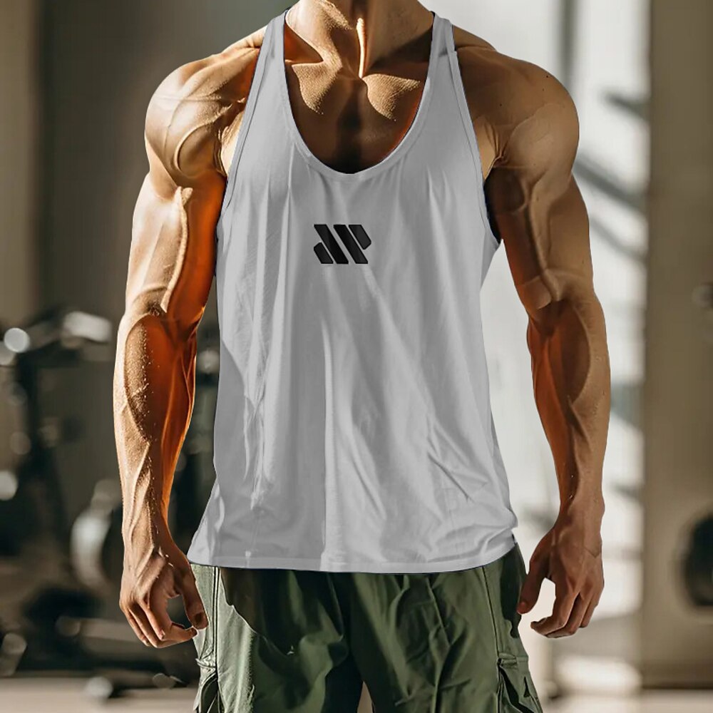 Herren Tank Top Weste Ärmelloses Shirt Gym-Muskel-T-Shirt Ärmellos U-Ausschnitt Sommer Einfach Mode Klassisch Bequem Druck Lässig Sport Ferien Schwarz Weiß Gelb Top T-Shirt für Herren Lightinthebox
