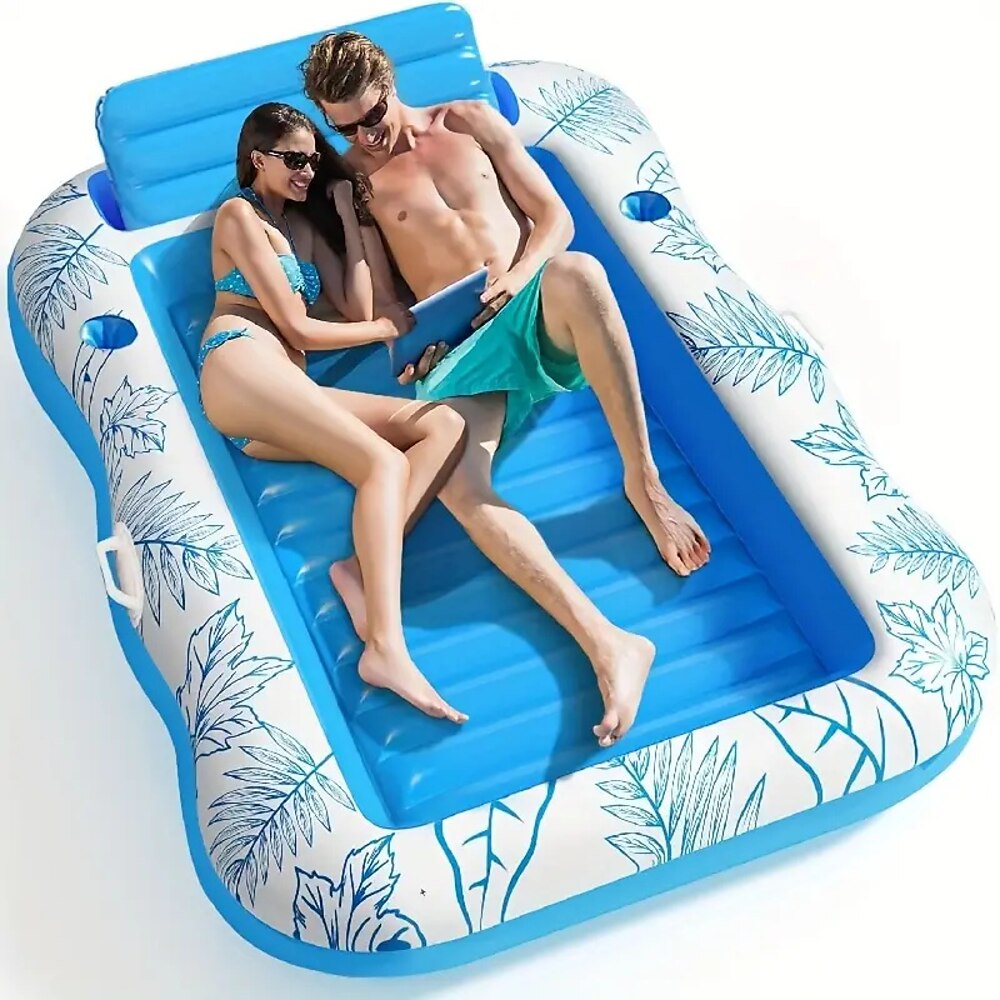 1 Stück aufblasbarer Schwimmsessel mit Getränkehalter und Rückenlehne - blau-weißes PVC-Material, perfekt für Schwimmbäder, Strände, Seen, Partys - Loungesessel für Erwachsene Lightinthebox