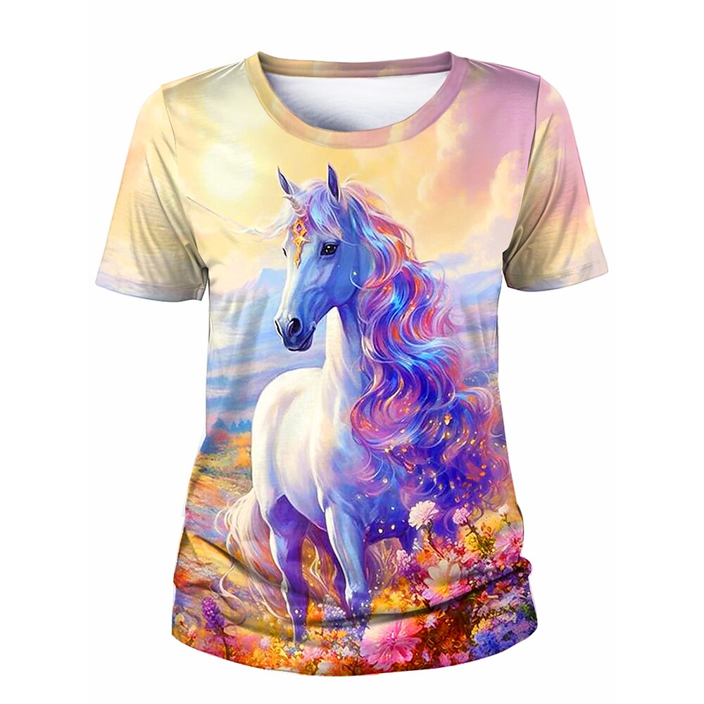 Damen T Shirt Grafik Tiermotiv Stilvoll Lässig Kurzarm Rundhals Normale Oberteile Täglich Wochenende Druck Purpur Sommer Frühling Lightinthebox