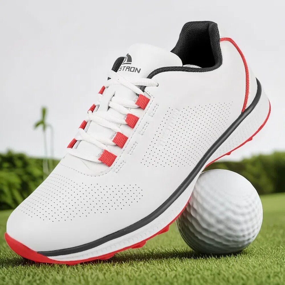 Herren Performance Golf Sneaker in Weiß mit roten Schnürsenkeln, atmungsaktive Mikrofaser, ideal für Amateurgolfer Lightinthebox
